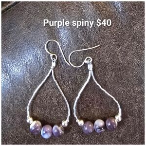 Purple Spiny Silver Earrings